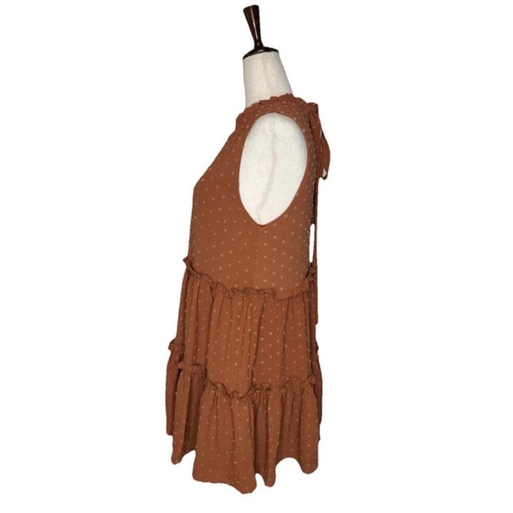 Storia Babydoll Dress S Sleeveless Mock Neck Tiered Mini Dress Swiss Dot Orange - Picture 5 of 7